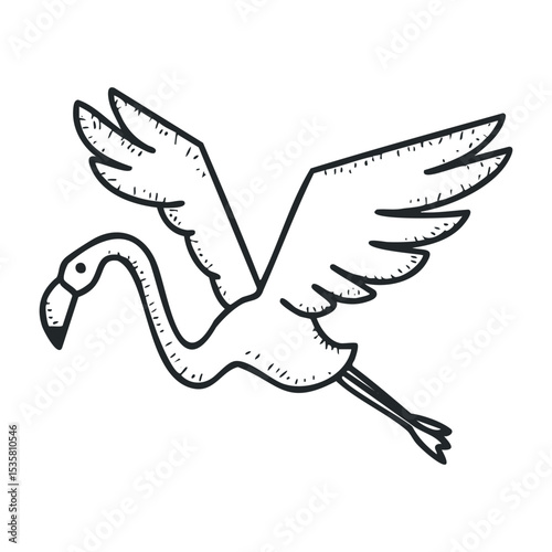 Flying flamingo illustration with outstretched wings – stock vector icon in line drawing style
