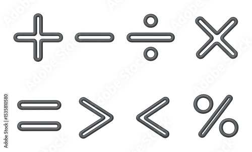 Mathematical symbols icons set – 3d, equations and calculations graphics