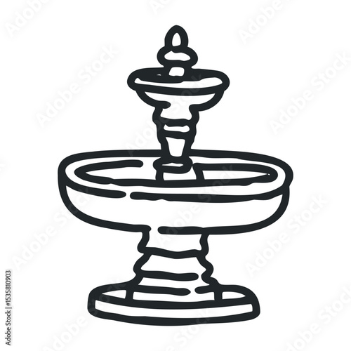 Hand-drawn garden fountain outline with water spout – stock vector icon in line drawing style