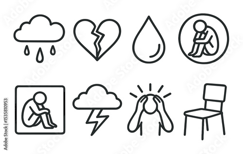 Emotional line icons set – simple, expressive and mood symbols for design projects