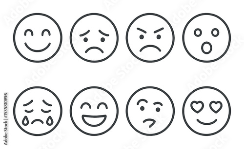 Faces of emotion icons set – silhouette, expressive and emotive symbol designs