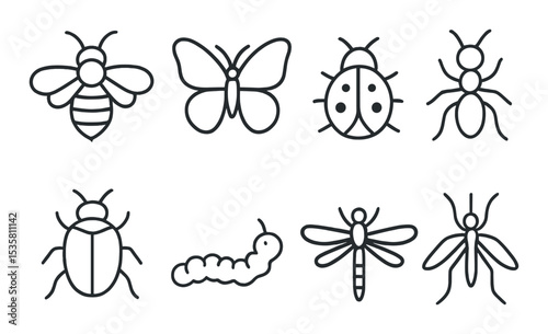 Insect icons set – silhouette, bug and arthropod symbols for nature designs