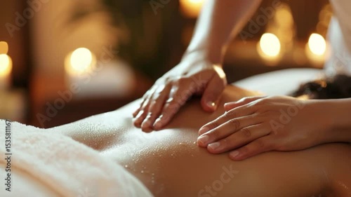 Wallpaper Mural Close-up video of hands performing a relaxing oil massage on a person’s back in a cozy spa setting. Warm ambient lighting with candles in the background. Torontodigital.ca