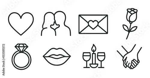 Love and traffic icons set – outline, romantic and simple design elements