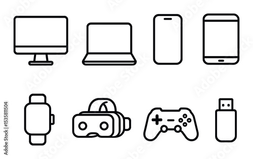 Technology icons set – outline, simple digital and electronic devices symbols