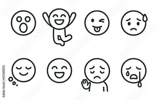 Emotion and expression icons set – linear, simple and expressive symbol collection