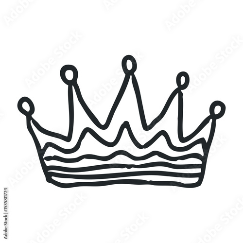 Hand-drawn crown illustration in simple black line art style – stock vector icon in line drawing style