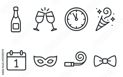 Holiday celebration icons set – outline, festive party and event symbols