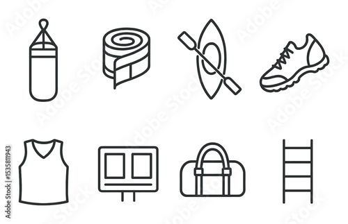 Sports and fitness icons set – outline, exercise and outdoor activity symbols