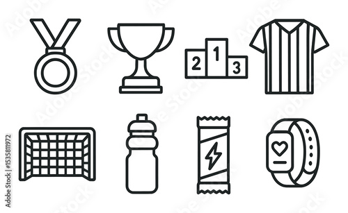Sports icons set – silhouette style, athletic and fitness symbol collection
