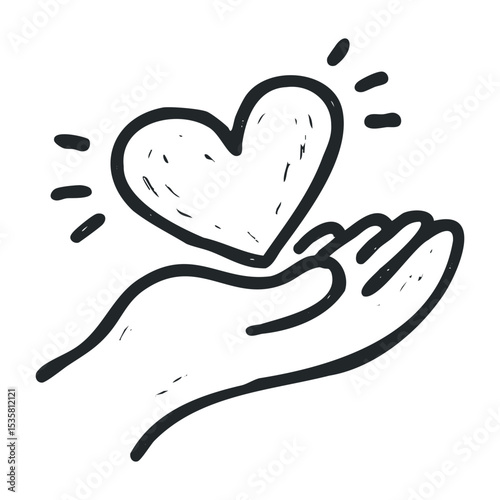Hand holding heart symbolizing love and care – stock vector icon in line drawing style