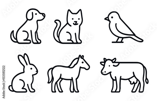 Animal icons set – line style, featuring simple, minimalist wildlife symbols