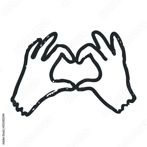 Heart gesture with two hands in sketch style – stock vector icon in line drawing style