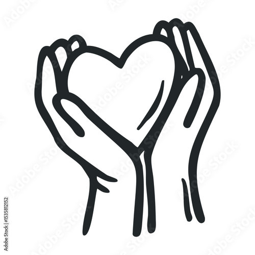 Simple line drawing of hands holding a heart symbol – stock vector icon in line drawing style