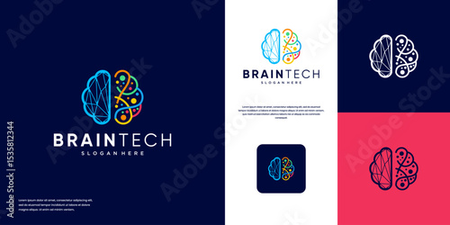innovation logo with abstract shape of brain and electrical network of modern technology , graphic design illustration.