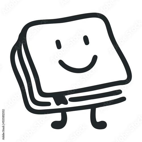 Cartoon style happy sandwich character with smile and legs – stock vector icon in line drawing style