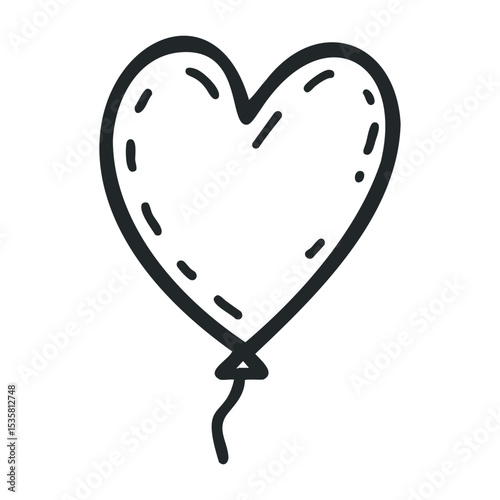 Heart-shaped balloon drawing with simple black outline – stock vector icon in line drawing style