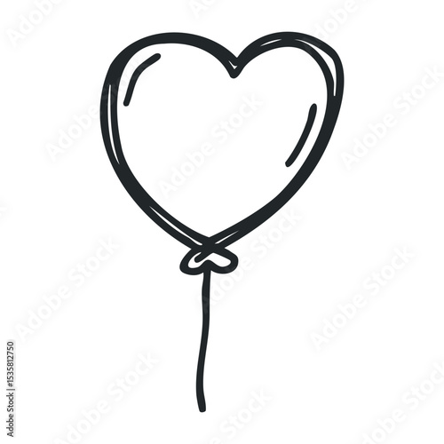 Heart-shaped balloon drawing with simple line art design – stock vector icon in line drawing style