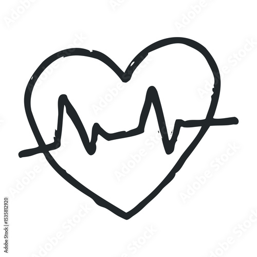 Hand-drawn heartbeat line art design illustrating heart and cardiovascular health – stock vector icon in line drawing style