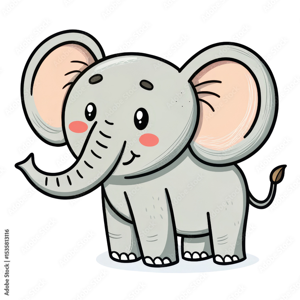Naklejka premium Cute Cartoon Baby Elephant Illustration, Isolated on Transparent Background, Animal Clipart, Children's Book, Elephant, Baby Animal, Cartoon