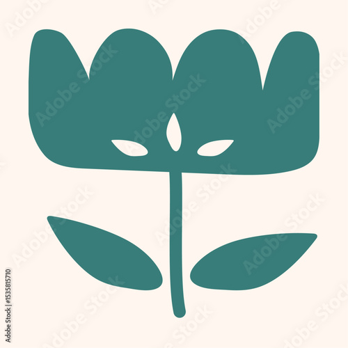 Floral hand drawn organic shape big flower doodle in retro hippie style 60s 70s for seamless pattern, prints and posters. Vector illustration.