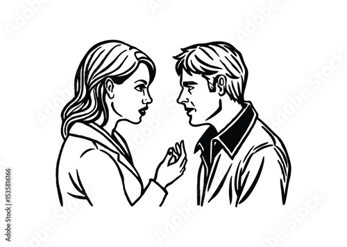 Silhouette of couple heated discussion isolated on a white background