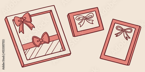Collection of decorative bows on frames and rectangles with decorative outlines for design projects and decoration
