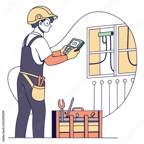 Skilled Electrician Inspecting Electrical Panel Ensuring Safe and Reliable Power