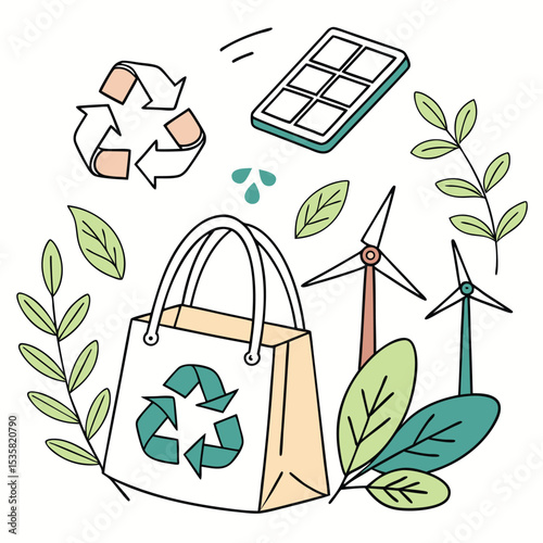 Eco-Friendly Lifestyle Sustainable Shopping Bag, Renewable Energy, and Recycling