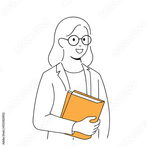 Young adult woman smiles while clutching a gold file folder against her blazer