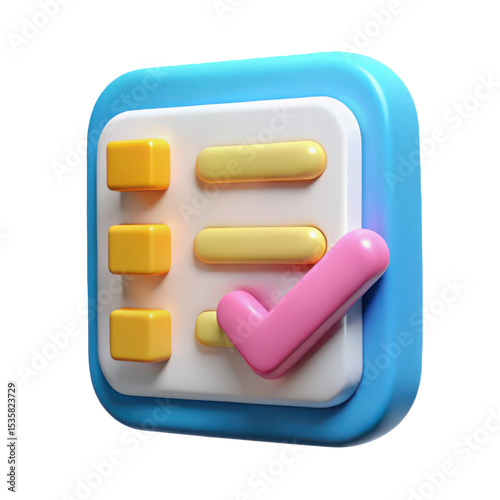3d render of a checklist app icon with check mark