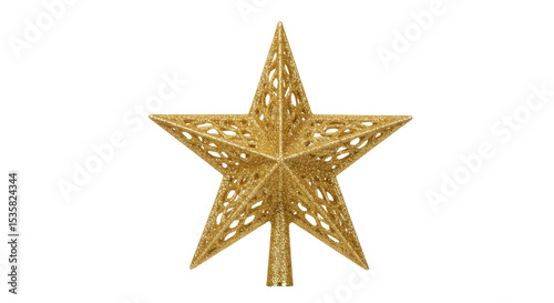 Golden Shiny Glitter Star isolated on transparent background, Star PNG 