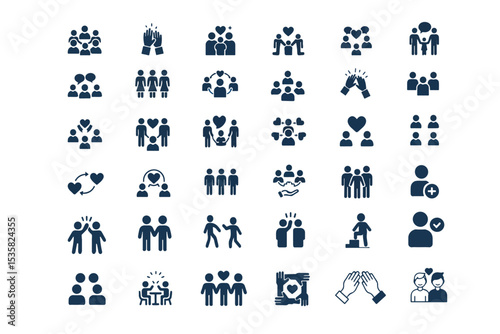 Teamwork and Unity Vector Icons Set – Family, Friendship, Community Support, Relationship Symbols