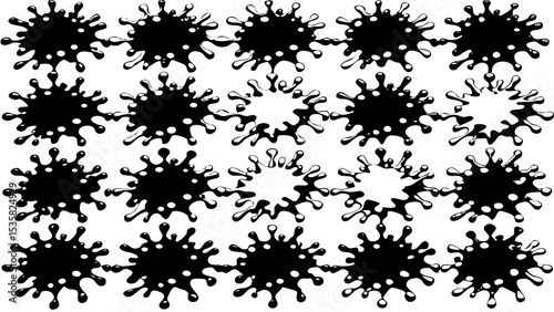 Abstract black ink blotches overlapping across a white background creating a unique modern artistic design