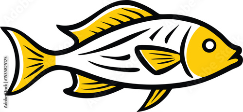 A vibrant yellow fish design perfect for branding logos aquatic themes and nautical projects offering a unique scalable graphic element