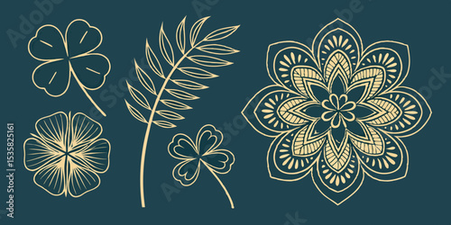 Elegant floral and botanical line art elements seamlessly integrated for diverse design applications