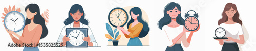 vector woman character holding a watch