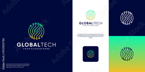 circular electrical network system circuit, global technology, digital innovation, vector graphic design.