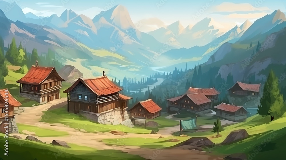 Obraz premium Alpine Village Scenic Landscape.