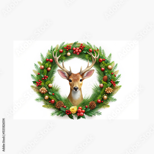 christmas card with santa claus and reindeer
