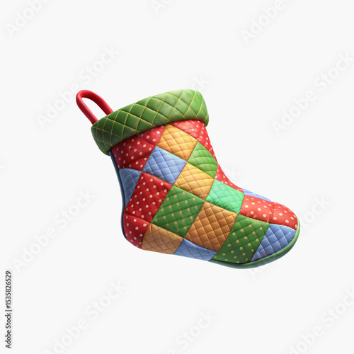 Colorful Christmas Stocking with Quilted Patchwork Design pair of colorful socks