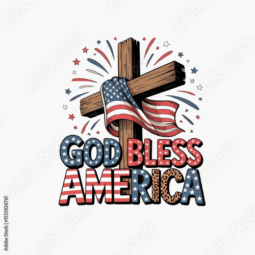 God Bless America Patriotic Cross and Flag Design