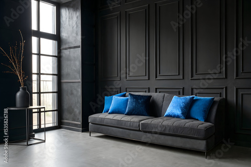 blue sofa in a living room