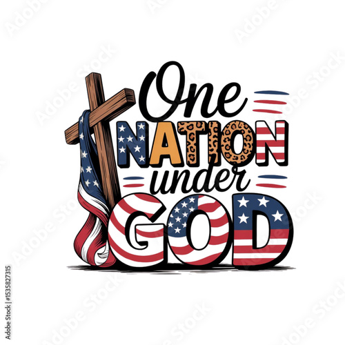 One nation under god christian patriotic american flag design