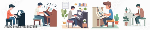 vector character playing piano