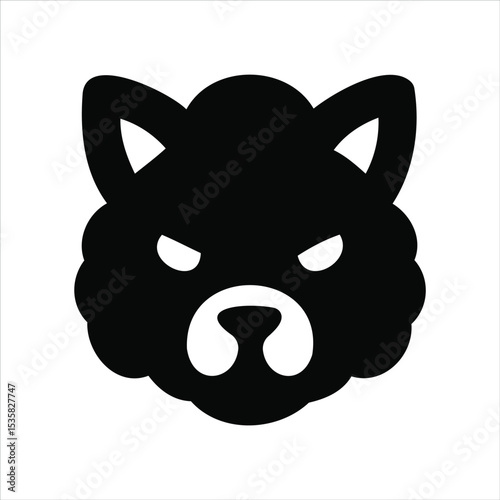 Bold black and white cartoon icon depicting a shiba inu dog with an angry expression