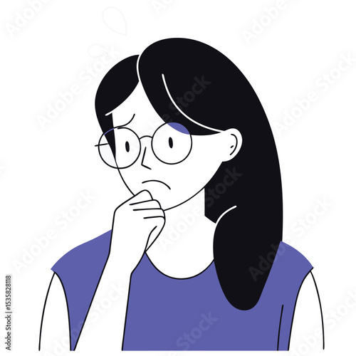 Thoughtful African American woman with glasses contemplates a difficult decision seriously