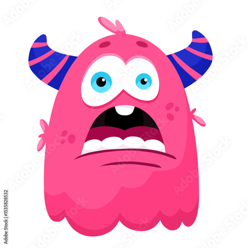 Funny  pink monster with horns, children's character, print