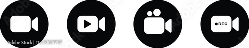 Video icon set. Video camera, movie icons isolated on transparent background. Video production, streaming, editing, filming vector symbols. Perfect for media, entertainment, and broadcasting designs.