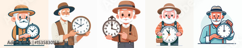 vector character grandfather holding a clock